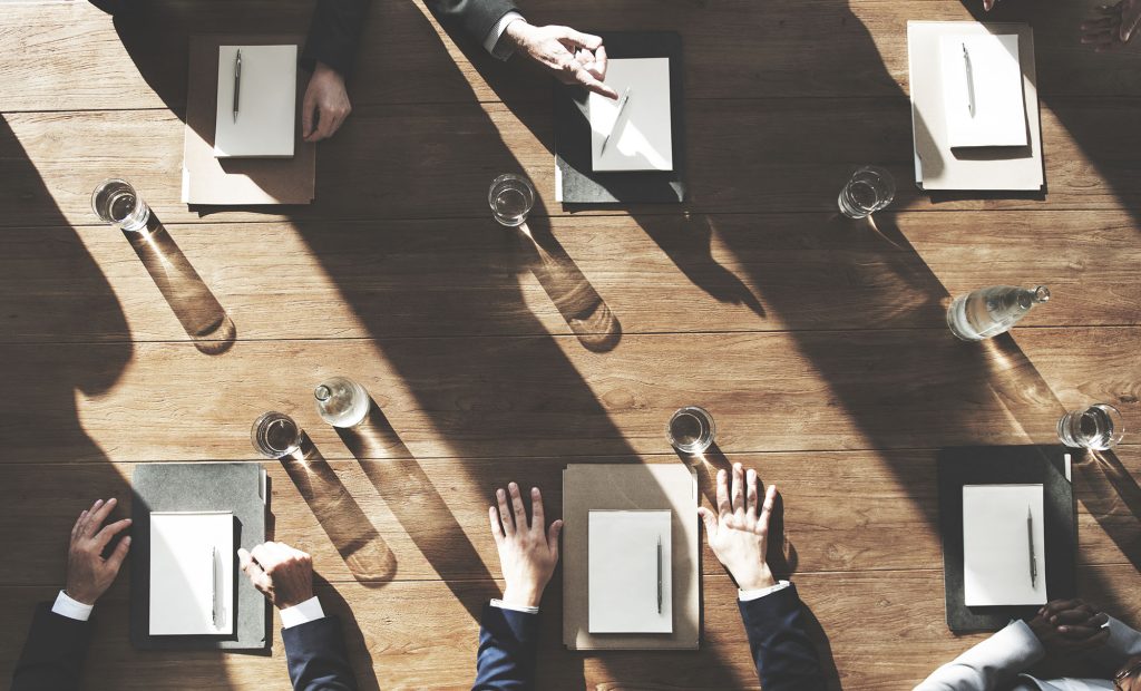 Aerial view of diverse business people having meeting together